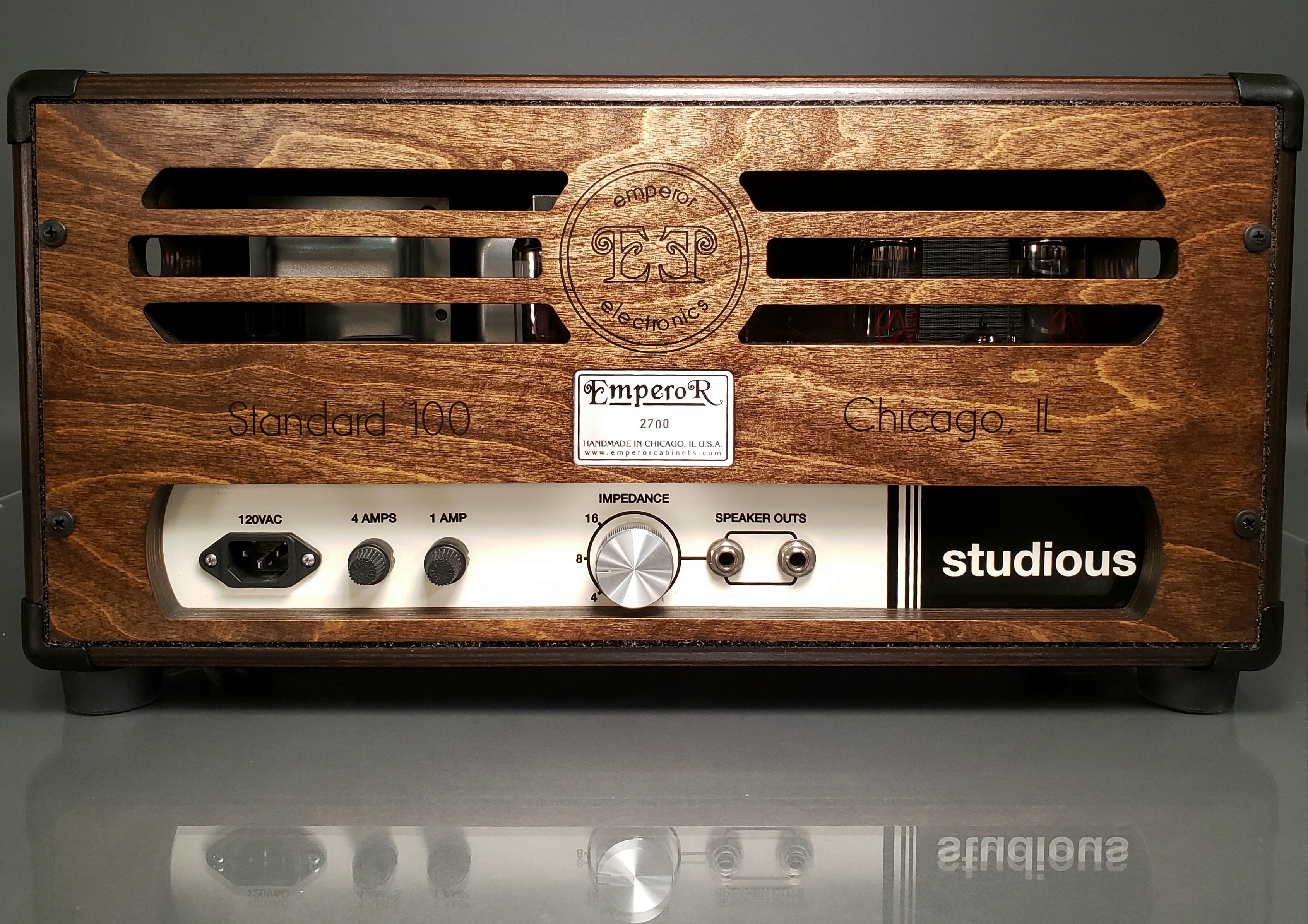 rear view of a hand made 100 watt guitar amplifier