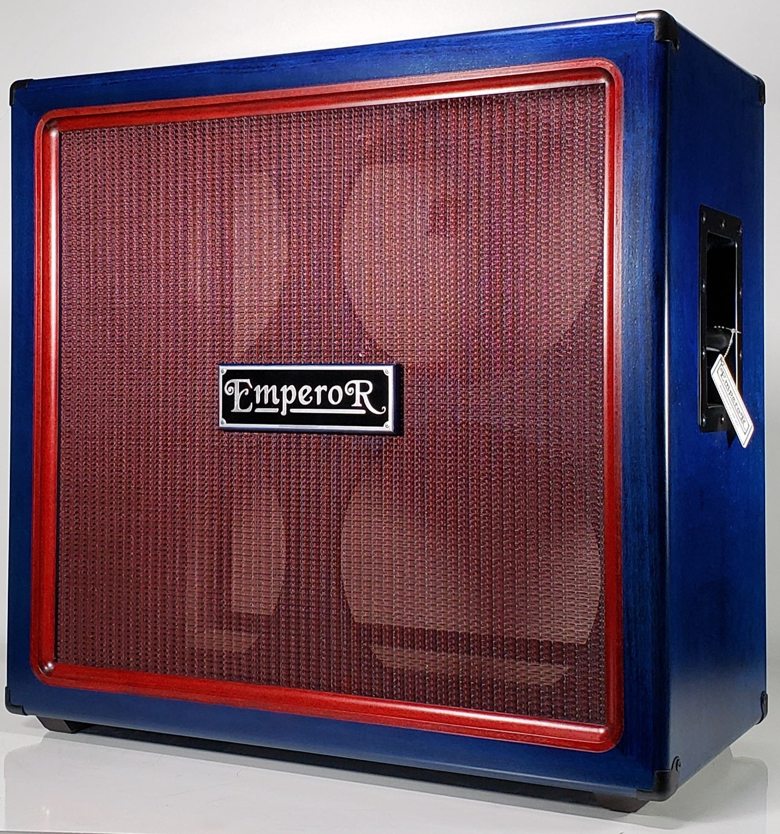 a blue 4x12 guitar speaker cabinet
